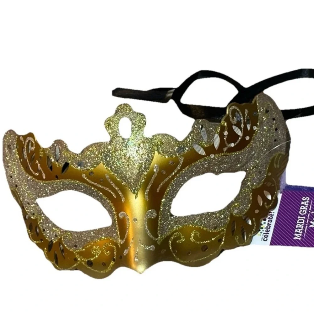 Mardi Gras Costume Mask-Gold Adult Size. Wear It Or Decorate With It.